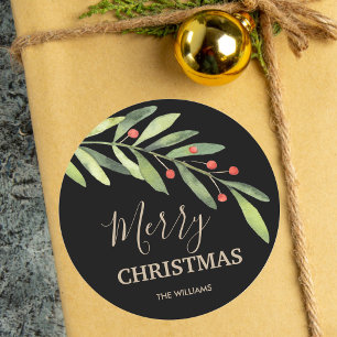 Holly and Berries Holiday Christmas Classic Round Sticker