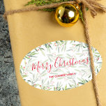 Holly and Berries Holiday Christmas Oval Sticker<br><div class="desc">Merry Christmas personalized oval stickers featuring modern, elegant winter leaves and berries with your name and greeting in chic lettering. All text, fonts, font colours can be modified, just click the "customize further" link. **ALL STICKER STYLES are already done for you in our store plus MATCHING items in our store....</div>