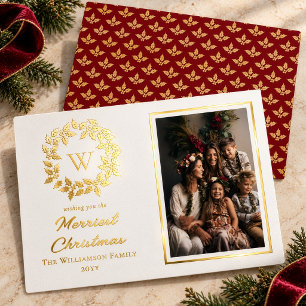 Holly and Berries Merriest Christmas Foil Holiday Card