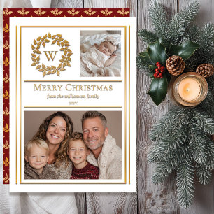 Holly and Berries Monogram Photo Christmas Holiday