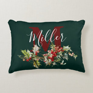 Holly and berries personalized accent pillow