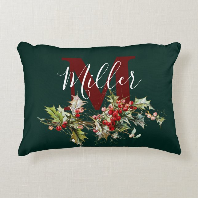 Holly and berries personalized  accent pillow (Front)