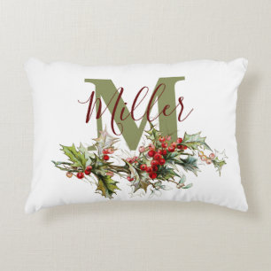 Holly and berries personalized accent pillow