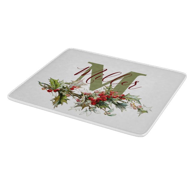 Holly and berries personalized  cutting board (Corner)