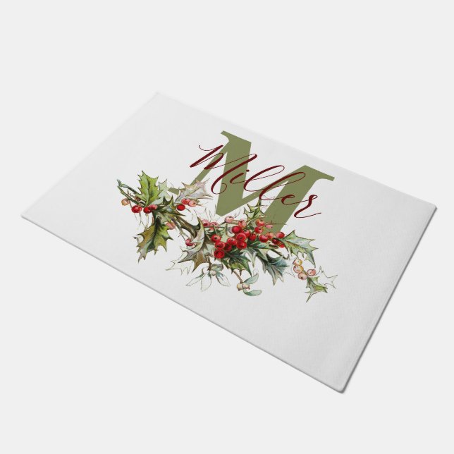 Holly and berries personalized  doormat (Angled)