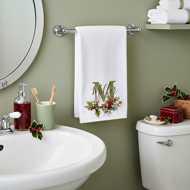 Holly and berries personalized  hand towel (Creator Uploaded)