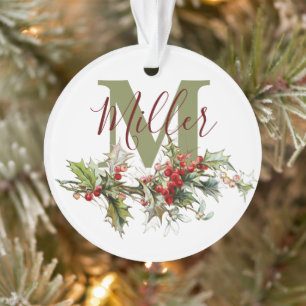 Holly and berries personalized  ornament