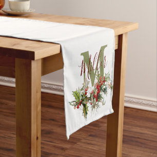 Holly and berries personalized  short table runner