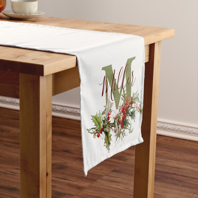 Holly and berries personalized  short table runner (In Situ)