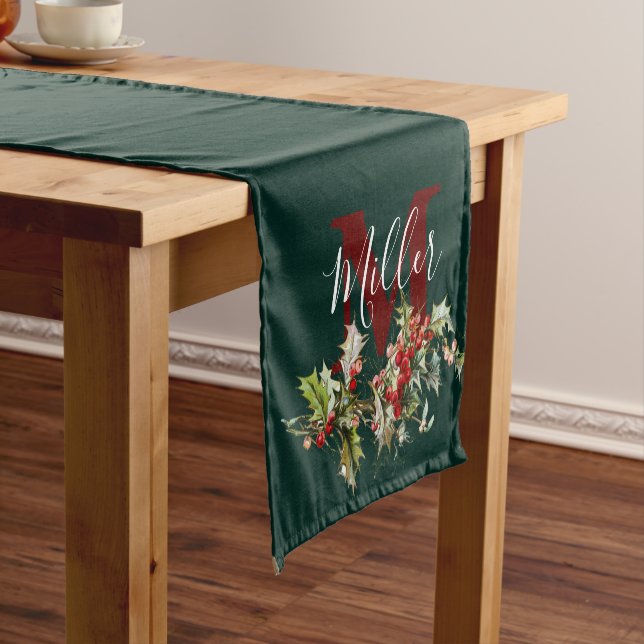 Holly and berries personalized  short table runner (In Situ)