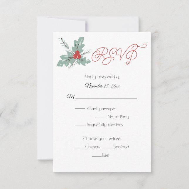Holly and Berries Pine Bough RSVP Card (Front)
