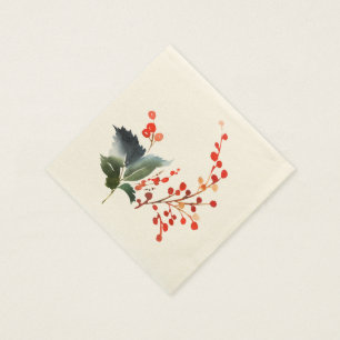 Holly and Berries Watercolor Napkin