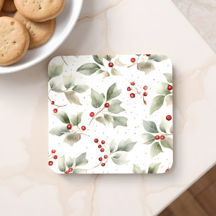 Holly and Berries Watercolor Style Coaster