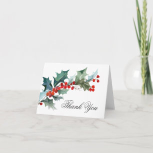 Holly and Berries Watercolor Thank You Card