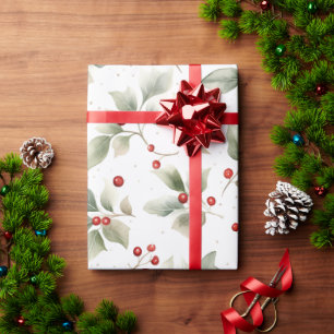 Holly and Berries Watercolor Wrapping Paper