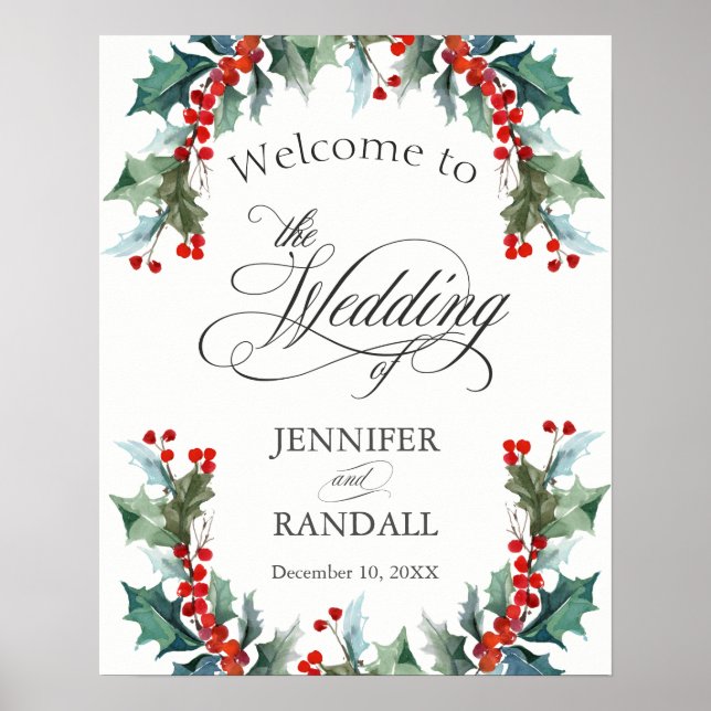 Holly and Berries Wedding Welcome Signage Poster (Front)