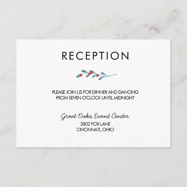 Holly and Berries Winter Wedding Reception Card (Front)