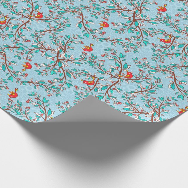 Holly and birds wrapping paper (Corner)