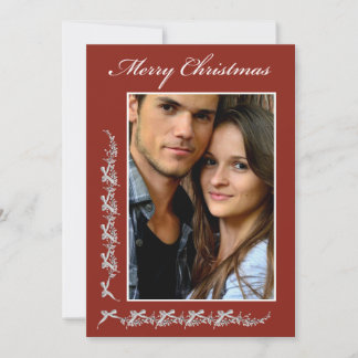 Holly and Bows with Photo & Christmas message Holi Holiday Card
