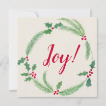 Holly and Evergreen Wreath Holiday Greeting Card