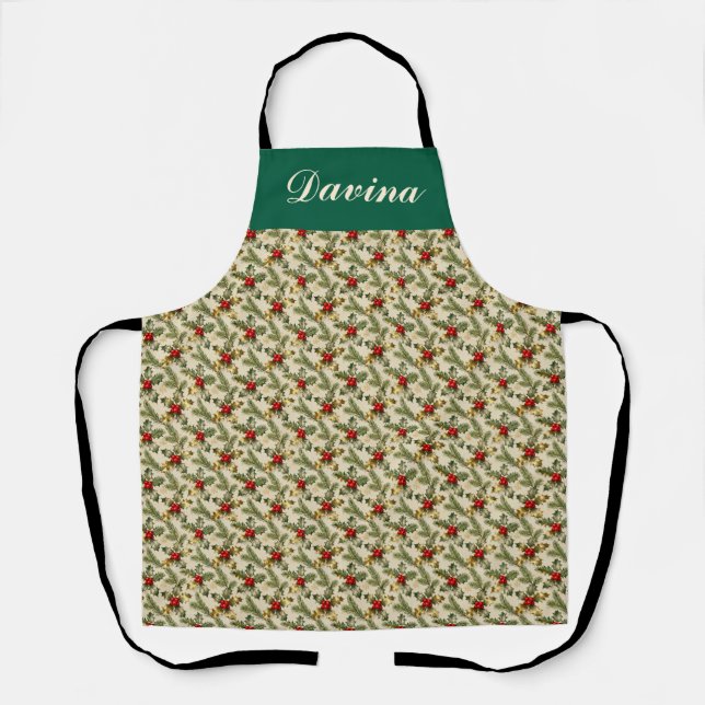 Holly and Evergreens Apron (Front)