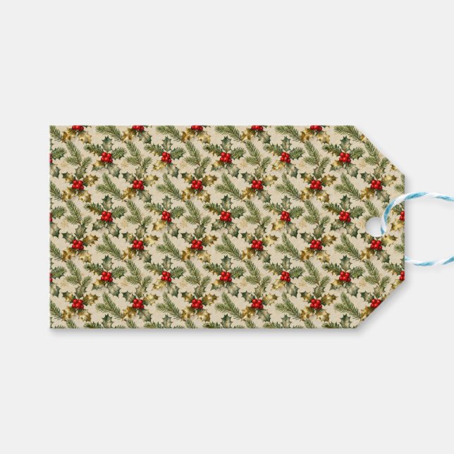 Holly and Evergreens Gift Tags (Front (Horizontal))