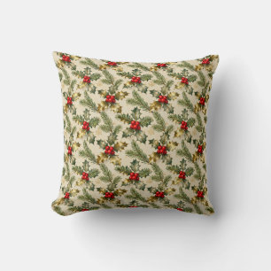 Holly and Evergreens Throw Pillow