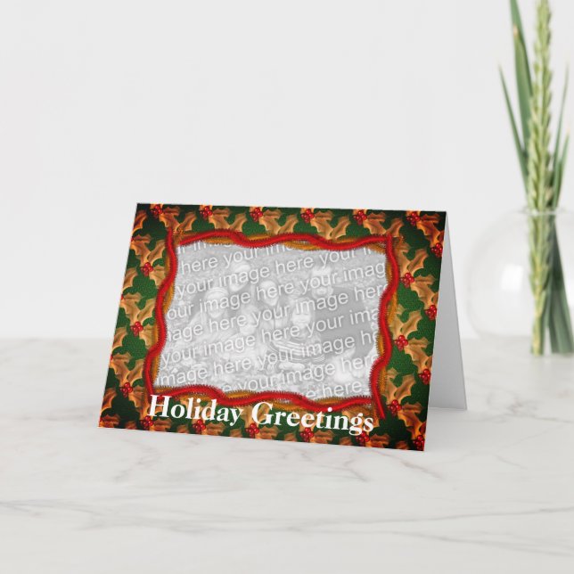 Holly And Garland Christmas Holiday Photo Card (Front)