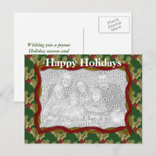 Holly And Garland Christmas Holiday Photo Postcard