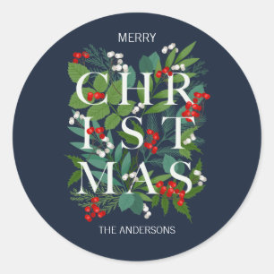 Holly And Greenery Merry Christmas Holiday Classic Round Sticker