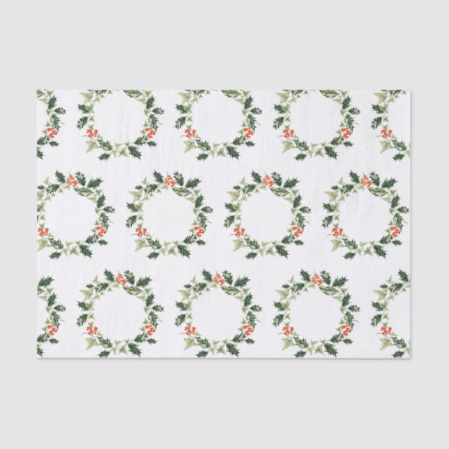 Holly and Ivy Christmas Wreath Tissue Paper (Front)