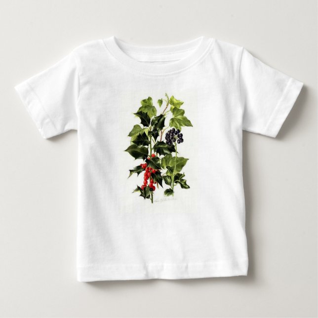 holly and ivy design Christmas Baby T-Shirt (Front)
