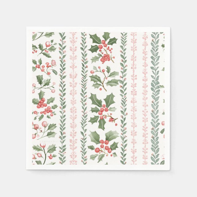 Holly and Ivy Stripe Napkin (Front)