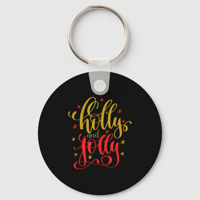 Holly And Jolly Festive Christmas Holiday Pajama C Keychain (Front)