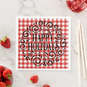 Holly and jolly red white plaid Holiday pattern Napkin