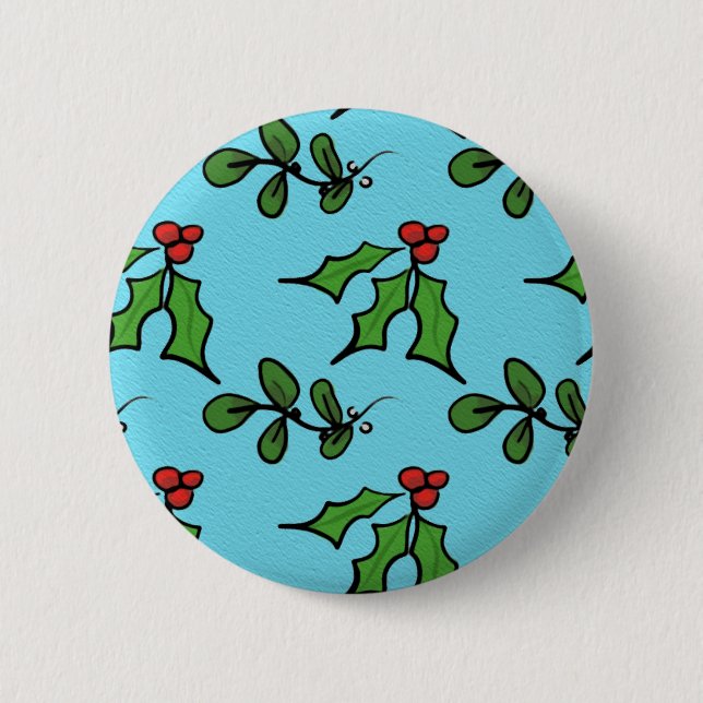 Holly and Mistletoe 2 Inch Round Button (Front)