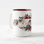 Holly and Pine 5 Photo Collage Monogram Christmas Two-Tone Coffee Mug<br><div class="desc">Custom monogrammed Christmas coffee mugs personalized with your photos and text. This elegant design features a red, green and burgundy watercolor floral border surrounding a photo collage template with space for 5 square Instagram photos. Add your monogram initial or other custom text in a square frame. Use the design tools...</div>