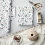 Holly and Pine | Christmas Holiday Pattern Wrapping Paper<br><div class="desc">Festive and elegant patterned wrapping paper matches our Holly and Pine card and accessory collection. Our Christmas perfect repeat pattern features pine boughs,  sage green leaves,  and sprigs of red berries on a white background.</div>
