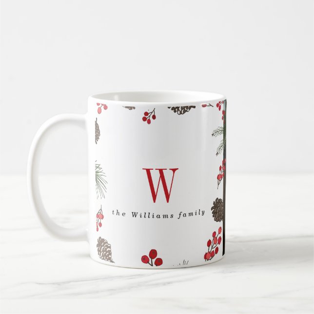 Holly and Pine Christmas Photo Mugs (Left)