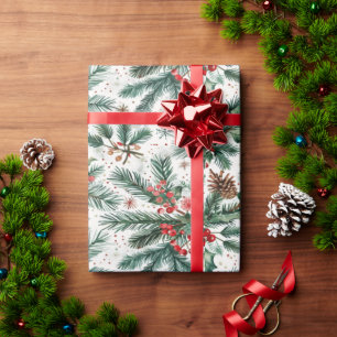 Holly and pine festive wrapping paper