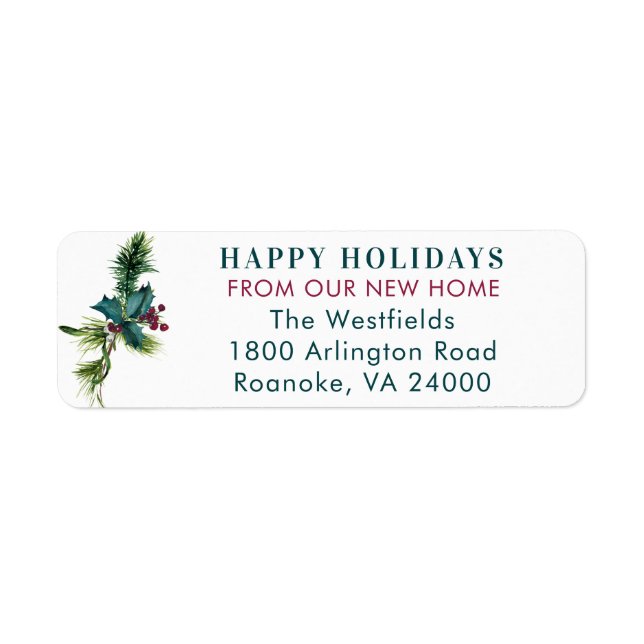 Holly and Pine Holiday Moving Return Address (Front)