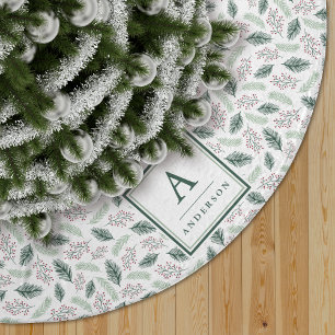 Holly and Pine   Monogrammed Brushed Polyester Tree Skirt
