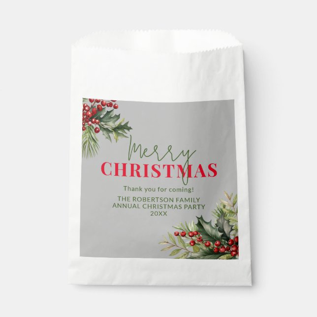 Holly and Pine on Grey Christmas Party Favours Favour Bag (Front)