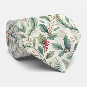 Holly and Pine Pattern - Christmas Botanical Tie