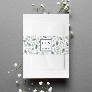 Holly and Pine Wedding Monogram Invitation Belly Band