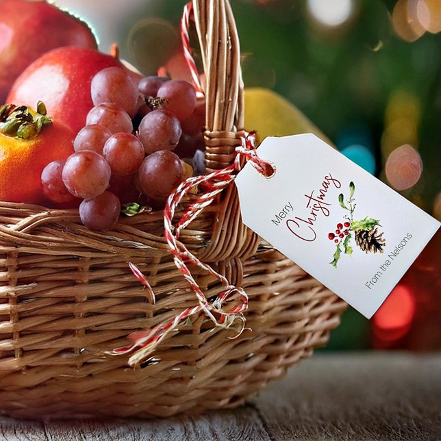Holly and pinecone personalized gift tags (Creator Uploaded)