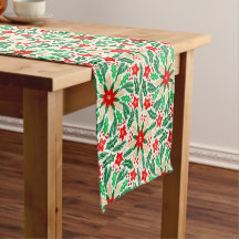 Holly and Poinsettia Botanical Holiday Pattern 