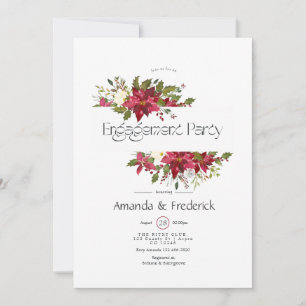 Holly and Poinsettia Christmas Engagement Party Invitation