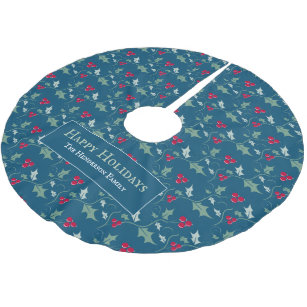 Holly and red berries foliage pattern custom brushed polyester tree skirt