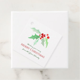 Holly and red berries loose watercolor Christmas Favour Tags